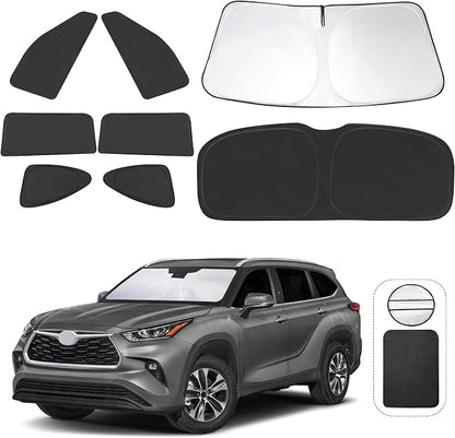 TINGLU Window Shades 8PCS for Toyota Highlander 2020-2026 Accessories Car Side Full Windows Rear Triangular Windshield Sun Shade Sun UV Rays & Privacy Protection for Camping,Napping,and Relaxing