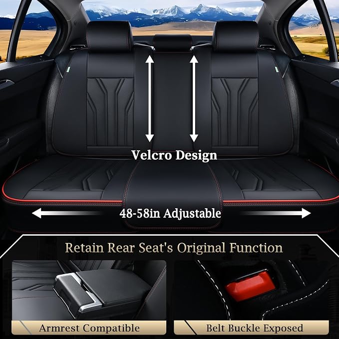 FLORICH Rear Seat Covers Leather Car Seat Covers Waterproof Back Seat Cover Automotive Seat Covers Universal Seat Cushion Protector for Most Cars Trucks SUV-Black&Red Line