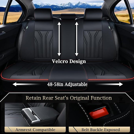 FLORICH Rear Seat Covers Leather Car Seat Covers Waterproof Back Seat Cover Automotive Seat Covers Universal Seat Cushion Protector for Most Cars Trucks SUV-Black&Red Line