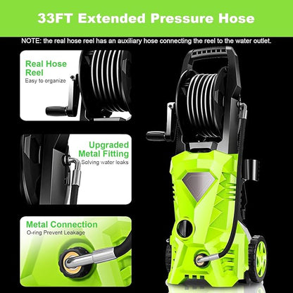 Electric Pressure Washer 5000 PSI 2.8 GPM Power Washer with 4 Pressure Nozzle and Foam Cannon, powerwashers for Home, Car Washing, Fence Cleaning, Patio, Green