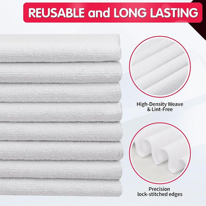 FIXSMITH White Microfiber Cleaning Cloth -Pack of 8, Highly Absorbent Cleaning Rags, 16"X12" All Purpose Cleaning Towels for Housekeeping, Kitchen, Car, Lint Free and Reusable Microfiber Towels