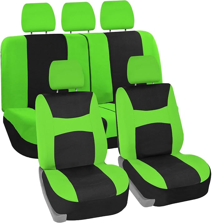 FH Group Stylish Full Set Car Set Covers Front Set and Rear Split Function, Airbag Compatible – Universal Fit for Cars Trucks & SUVs (Green/Black)