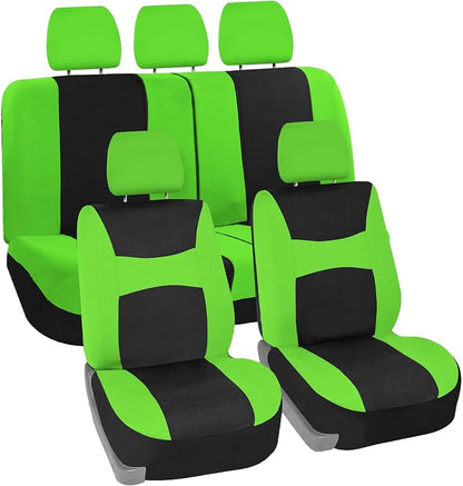 FH Group Stylish Full Set Car Set Covers Front Set and Rear Split Function, Airbag Compatible – Universal Fit for Cars Trucks & SUVs (Green/Black)