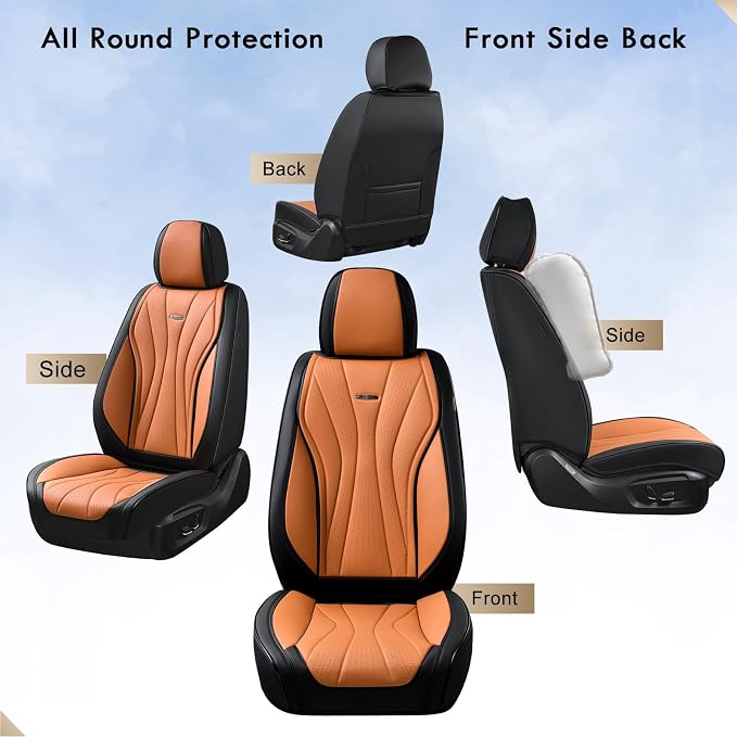 Coverado Seat Covers Full Set, Leather Car Seat Covers, Waterproof Seat Covers for Cars, Front and Back Seat Covers, Car Seat Protectors Car Seat Cushions Universal Fit for Most Cars, Black&Brown