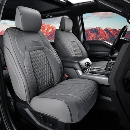 Coverado Dodge Ram 1500 Flat Front Seat Covers, Faux Leather Truck Gray Car Seat Covers Fit for 2009-2018 Dodge Ram 1500 2500 3500 Crew/Mega Cab Trucks