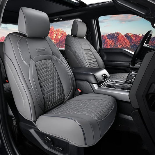 Coverado Dodge Ram 1500 Flat Front Seat Covers, Faux Leather Truck Gray Car Seat Covers Fit for 2009-2018 Dodge Ram 1500 2500 3500 Crew/Mega Cab Trucks