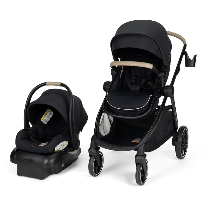 Maxi-Cosi Zelia Pro 5-in-1 Travel System with Mico Pro Infant Car Seat and Baby Stroller Combo, Reversible Seat, Large Wheels, Adjustable Handle, Newborn to Toddler, Lightweight, Caspian Caviar