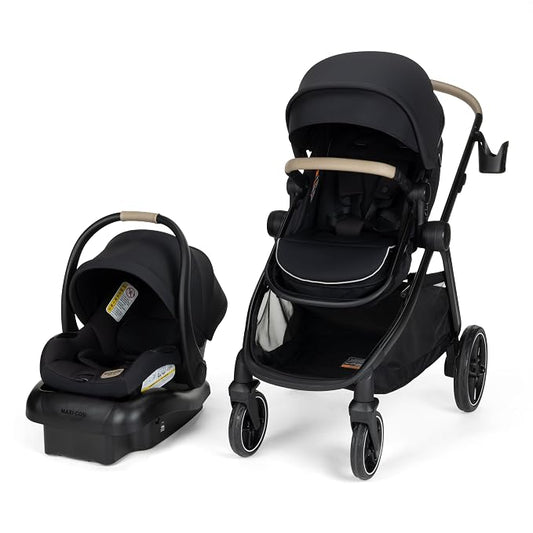 Maxi-Cosi Zelia Pro 5-in-1 Travel System with Mico Pro Infant Car Seat and Baby Stroller Combo, Reversible Seat, Large Wheels, Adjustable Handle, Newborn to Toddler, Lightweight, Caspian Caviar