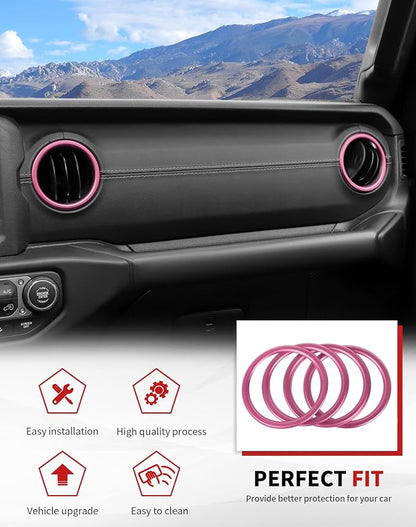 JWWY JL AC Air Vent Trim Rings & Dashboard Headlight Switch Decor Switch Knob Cover Kit Fit for 2018-2023 Jeep Wrangler JL JLU Interior Accessories, Aluminum Alloy 8PCS Pink