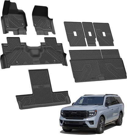 LASFIT Floor Mat&Cargo Backrest Mat for Fit 7 Seats 2025 2026 2027 Ford Expedition Standard,Easy Clean 100% TPE All Weather TPE Custom Fit for SUV Car Liners, 1st& 2nd& 3rd& Cargo Liner, Black 5pcs
