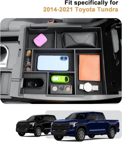 ECOZEN Center Console Organizer For 2014-2021 Toyota Tundra - Full-Size Armrest Box Storage Tray Compatible with 2014-2021 Toyota Tundra Accessories - Armrest Organizer ABS