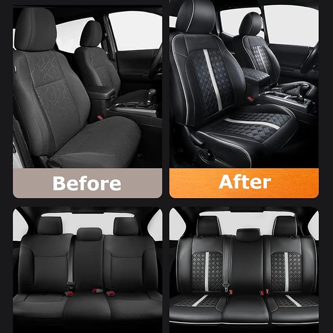 Carlimeki Leather Seat Covers Custom Fit for Tacoma Gen 3rd (2016-2023) Double & Crew Cab, for SR, SR5, Limited, TRD Pro, TRD Sport, TRD Off-Road, Trail Special Edition - Fully Covered