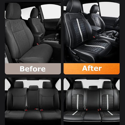 Carlimeki Leather Seat Covers Custom Fit for Tacoma Gen 3rd (2016-2023) Double & Crew Cab, for SR, SR5, Limited, TRD Pro, TRD Sport, TRD Off-Road, Trail Special Edition - Fully Covered