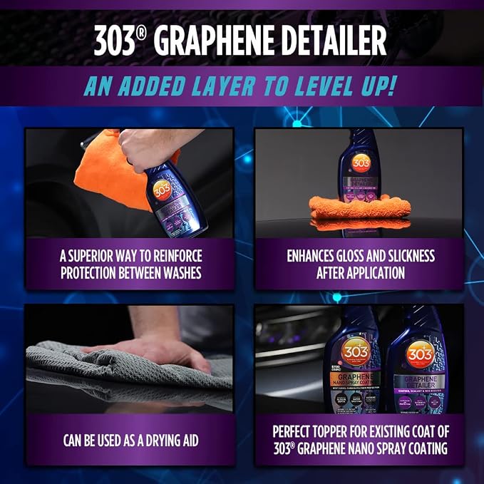 303 Products Graphene Detailer Spray, Enhances Gloss & Protection on Existing Coating, Sealants & Waxes, UV Protectant, Drying Aid, Add Ceramic Graphene Protection, Waterless Car Detailing Spray, 24oz