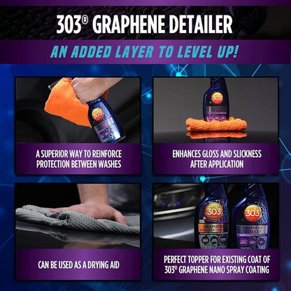303 Products Graphene Detailer Spray, Enhances Gloss & Protection on Existing Coating, Sealants & Waxes, UV Protectant, Drying Aid, Add Ceramic Graphene Protection, Waterless Car Detailing Spray, 24oz