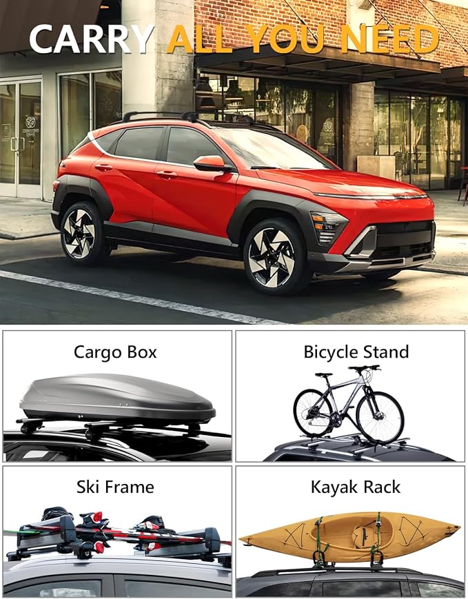 Tuyoung 300lbs Roof Rack Cross Bars Compatible with 2024 2025 2026 Hyundai Kona & Kona Electric, Lockable Heavy Duty Aluminum Roof Rails Crossbars Black Rooftop Cargo Carrier Luggage