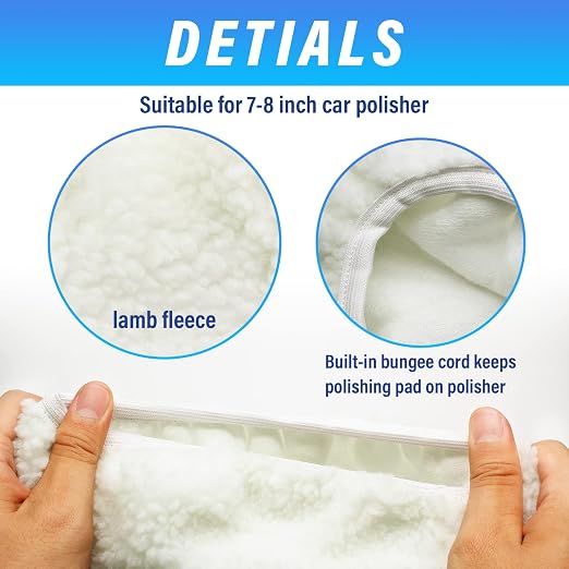 Bonsicoky 6 PCS Car Polishing Bonnet Buffing Pad Lamb Fleece Buffing Pad Cover for 7" - 8" Car Polisher, White