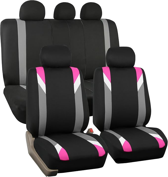 FH Group Premium Modernistic Flat Cloth Car Seat Covers – Universal Fit, Washable Seat Covers for SUV Sedan Van, Pink, Full Set