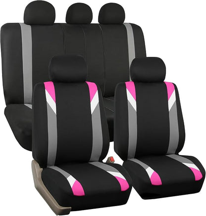 FH Group Premium Modernistic Flat Cloth Car Seat Covers – Universal Fit, Washable Seat Covers for SUV Sedan Van, Pink, Full Set