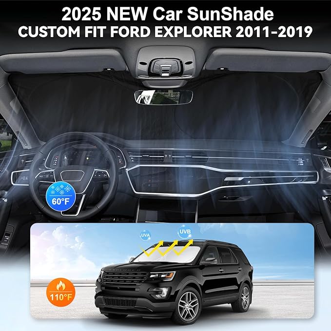 Sunshade for Explorer Windshield Sun Shade for 2019 2018-2011 Ford Explorer SUV, ST XLT, Limited, Platinum Accessories Foldable Front Window Shield Cover Sun Visor Protector Block UV Heat Reflector