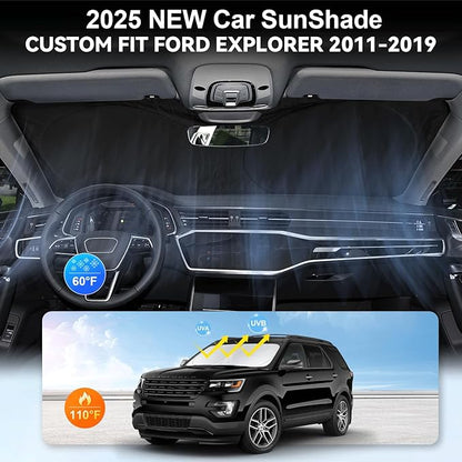 Sunshade for Explorer Windshield Sun Shade for 2019 2018-2011 Ford Explorer SUV, ST XLT, Limited, Platinum Accessories Foldable Front Window Shield Cover Sun Visor Protector Block UV Heat Reflector