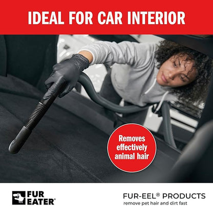 FUR-EEL PRO 2.0 Pet Hair Remover Vacuum Attachment, Replaceable Rubber Brush Head for Dog & Cat Hair, Fits 1-1/4, 1-3/8 & 1-1/2 in Round Hoses, for Car Detailing, Carpet & Upholstery