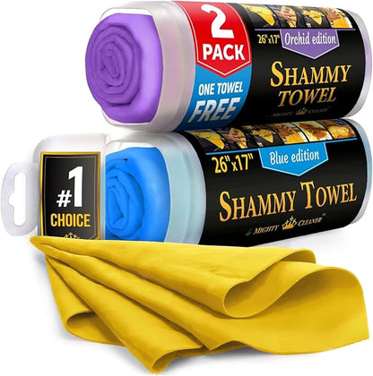 Premium 2pk +1 Free Shammy Cloth for Car Drying - 26"x17" - Super Absorbent Chamois Towel - Scratch-Free, Reusable & Soft Wash Cloth - Car Drying Towels