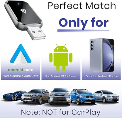 Wireless Android Auto Adapter for Android, Convert Wired to Wireless, Mini Size with Extension USB-C/Type-C, Stable Control & No Delay, Supports Car Original Control