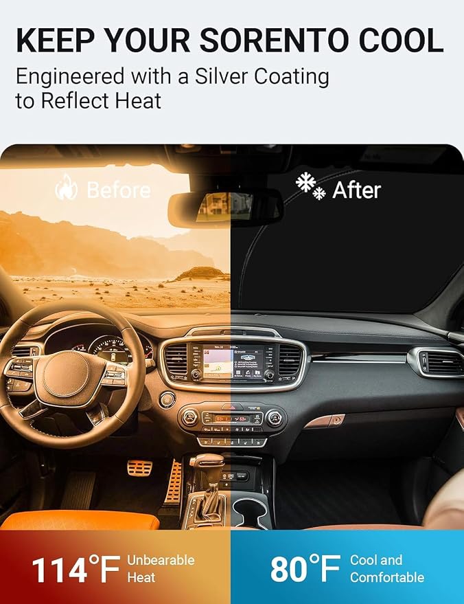Proadsy 2026 Upgrade Front Windshield Sun Shade Foldable Sunshade Protector Sun Visor Custom Fit 2016-2020 Kia Sorento LX, S, EX, SX, and SX-Prestige SUV Accessories