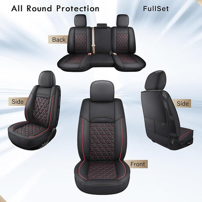 Coverado Dodge Ram Seat Covers Full Set, Waterproof Truck Car Seat Cover Protectors Custom Fit for 2002-2026 Dodge RAM 1500 2500 3500 with Curved Bench(Black&Red line)