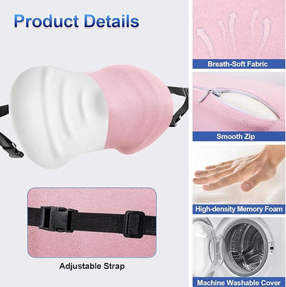 Lumbar Support Pillow, Ergonomic Back Cushion for Office Chair with Adjustable Straps & Detachable Breathable Cover,Memory Foam Car Lumbar Pillow, Back Support Pillow for Car, Office,Bed Rest(Pink)