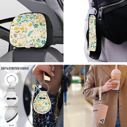 13 Pcs Wildflower Field Car Seat Covers for Women, Ditsy Flowers Botanical Steering Wheel Cover Seat Belt Cover French Countryside Cupholder Pad Keyring for Car SUV