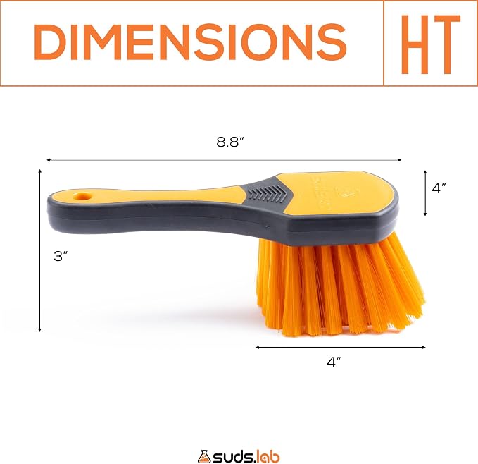 Suds Lab Heavy Duty Tire Brush Rubberized Handle Soft Bristle Car Detailing Wheel Brush, Rim, Wheel, Dust Cleaner Brush