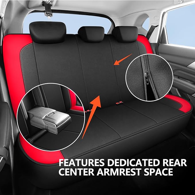 HChengkikz Car Seat Covers Full Set, Waterproof Neoprene Seat Covers, Airbag Compatibable,Universal Automotive Comfort Protection for Most Cars, Trucks, SUVs (Black + Red)