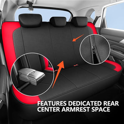 HChengkikz Car Seat Covers Full Set, Waterproof Neoprene Seat Covers, Airbag Compatibable,Universal Automotive Comfort Protection for Most Cars, Trucks, SUVs (Black + Red)