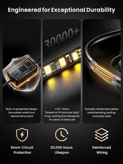 Car LED Lights Interior, 16M Colors APP & CarPlay Control, Music Sync Ambient Lighting Kit, Auto-On/Off，Voltage Protection, Brightness Dimmer 12V DC LED Strip Lights for Car, Truck, SUV