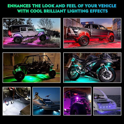 Xprite Bluetooth RGB LED Rock Lights Kit, Multicolor Neon Accent Music Flashing Lighting Underglow Kits with RF Controller for Off-Road, Trucks, Cars, UTV, ATV, SUV, RZR, Motorcycles, Boats - 10 PCS