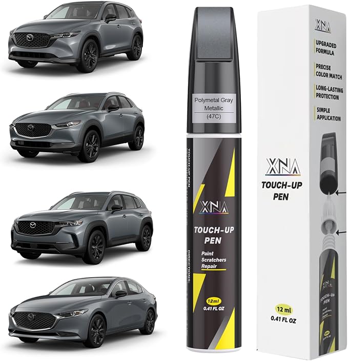 XNA Polymetal Gray Metallic(47C) for Mazda Touch Up Paint, Car Scratch Remover for Nicks and Chips Repair, 2-In-1 Quick & Easy Fix Car Scratch Repair Kit with Exact Color-Matched