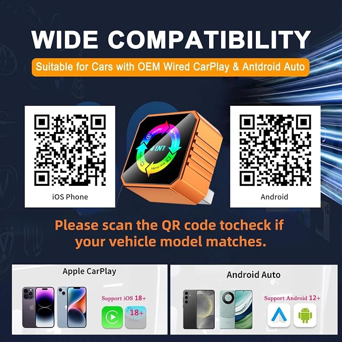 2026 4-in-1 Wireless CarPlay & Android Auto Adapter, AirPlay MirrorLink Screen Mirroring Dongle, 5.8G WiFi BT 5.3, USB/C Plug & Play for OEM Wired Cars (Orange) (Orange)