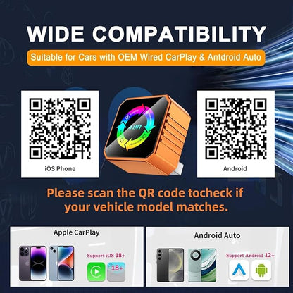 2026 4-in-1 Wireless CarPlay & Android Auto Adapter, AirPlay MirrorLink Screen Mirroring Dongle, 5.8G WiFi BT 5.3, USB/C Plug & Play for OEM Wired Cars (Orange) (Orange)