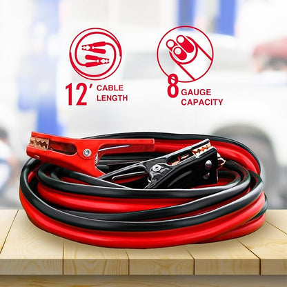 STP Emergency LED Road Flares with Jumper Cables for Car & Reflective Vest Kit Roadside Safety Kit, 3 Lighting Modes, Visible a Mile Away, 12-Foot 8-Guage Heavy Duty Jumper Cables, Vehicle Safety Kit