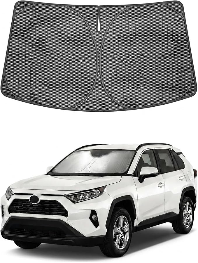 Proadsy Windshield Sun Shade Custom Fit RAV4 2019-2025 2026 Ice Crystal Black Front Window Sunshade UV and Heat Blocker Foldable Visor Keeps Car Cooler for Summer Parking and Daily Use