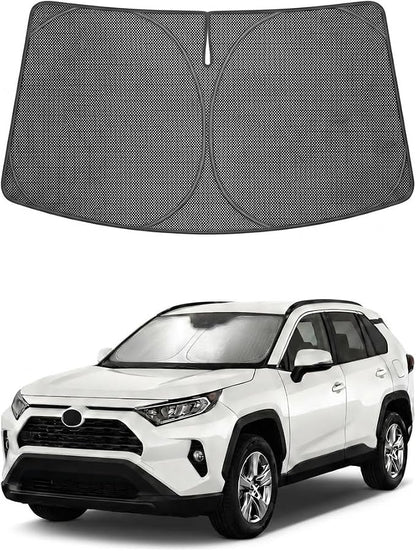 Proadsy Windshield Sun Shade Custom Fit RAV4 2019-2025 2026 Ice Crystal Black Front Window Sunshade UV and Heat Blocker Foldable Visor Keeps Car Cooler for Summer Parking and Daily Use