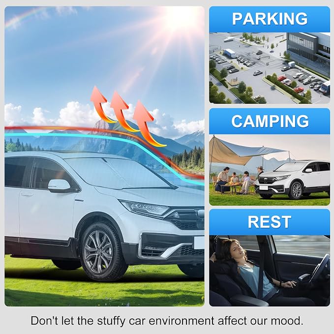 Custom Fit Windshield Sun Shade for Honda CRV CR-V 2017-2022 | Custom Fit Windshield Cover, Blocks UV Rays, Double-Layer Heat Shield, Durable Frame, Easy Fold & Storage