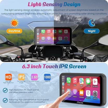 Carpuride W603B Motorcycle Carplay Screen for BMW R1200GS R1250GS S1000XR Motorcycle, 6.3 inch Waterproof Touchscreen, Portable Carplay/Android Auto GPS Navigation for Motorbike