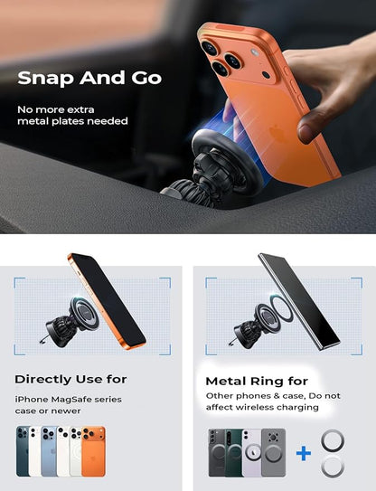 LISEN for MagSafe Car Mount [Strong Magnets] Magnetic Phone Holder for Car Hands Free Cell Phone Mount Cradle Vent & Dashboard Car Accessories for Women Men fit iPhone 17 16 15 14 13 12, Black | 2-in-1 Vent & Dashboard Car Phone Mount 22*N55 Strong Mag...