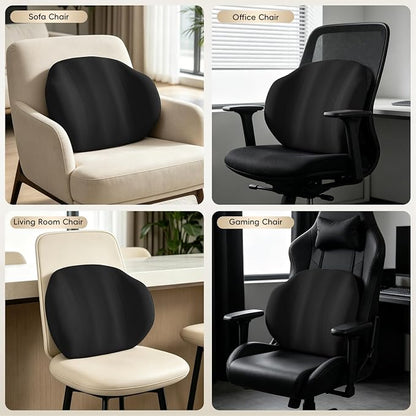 BEBAS Lumbar Support Pillow for Car & Office Chair - Ergonomic Memory Foam Back Cushion for Lower Back Pain Relief, Back Support, Removable Washable Cover, Ideal for Driving, Work, Travel - Black