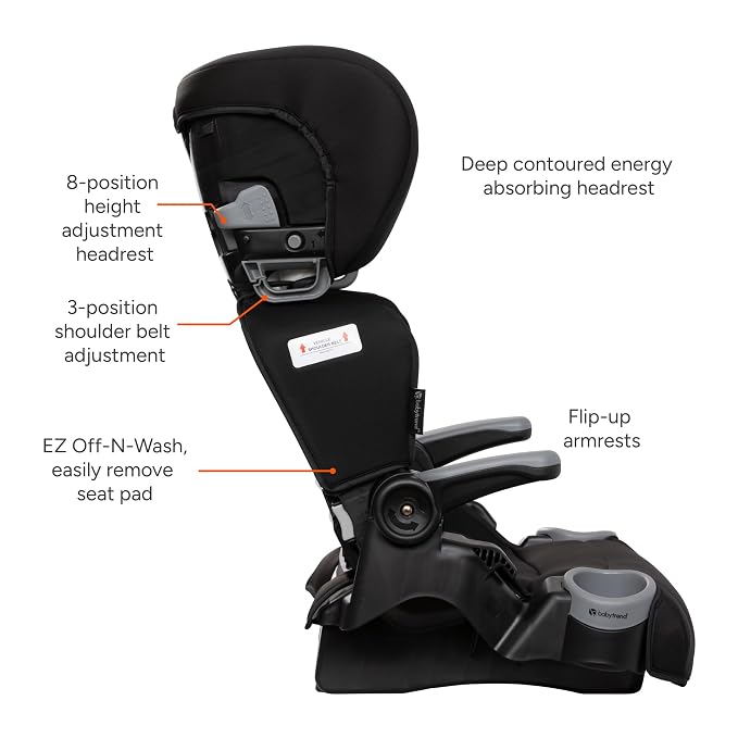 Baby Trend Protect 2-in-1 Folding Booster Seat, Midnight Black – Fold-Flat Travel-Ready Design, Lightweight Build, Belt-Positioning Comfort