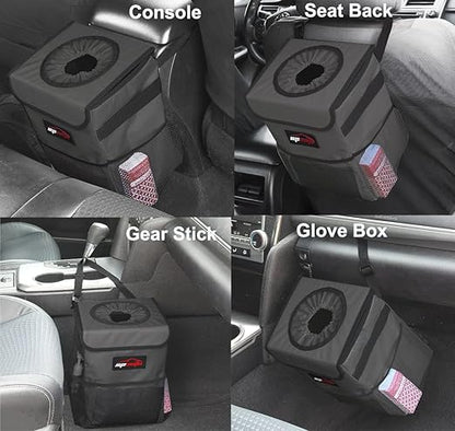 EPAuto Waterproof Car Trash Can with Lid and Storage Pockets, 2.5 Gallon Leakproof, Dark Gray
