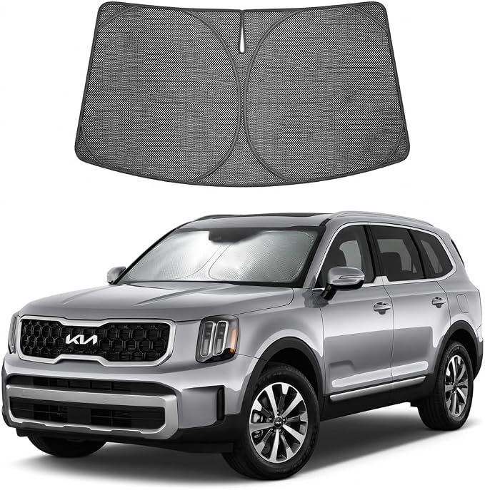Proadsy Windshield Sun Shade Custom Fit Kia Telluride 2020-2025 Ice Crystal Black Front Window Sunshade UV and Heat Blocker Foldable Visor Keeps Car Cooler for Summer Parking and Daily Use